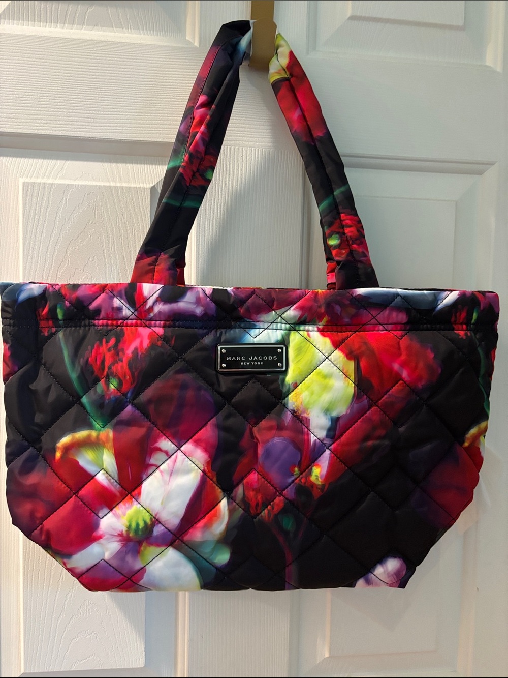 Marc Jacobs Quilted Floral Tote - Black with Red & Pink Accents